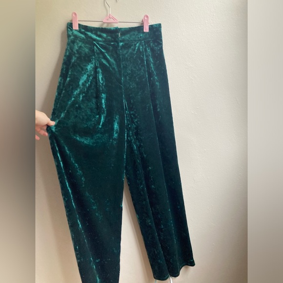 Green Crushed Velvet Palazzo Pants, Forever 21 - Picture 6 of 12